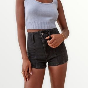 Reformation Eva Seamed High Rise Cheeky Jean Shorts in Havana